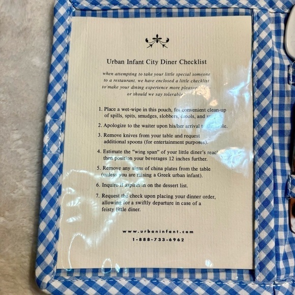 Sale! NEW Urban Infant Feeding Kit Bib Spoon Pack Baby Blue White Gingham Velcro - Picture 6 of 11